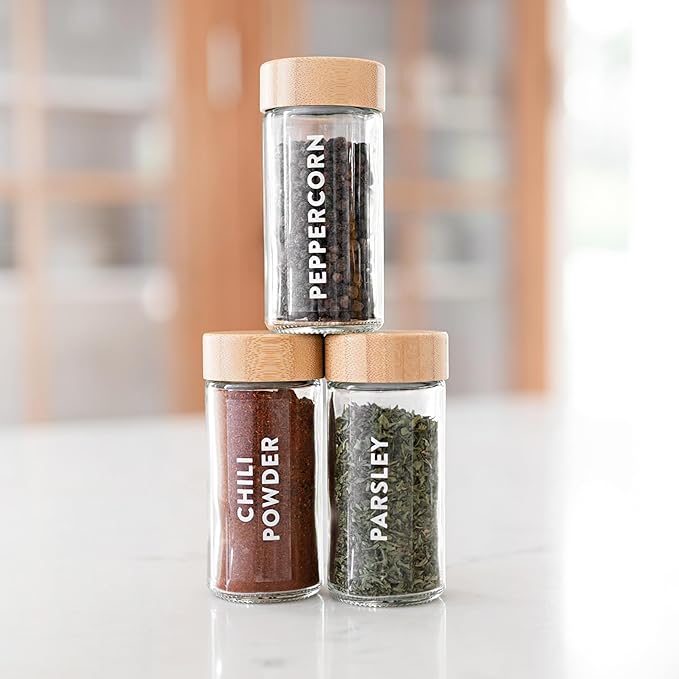 SAVVY & SORTED Spice Labels for Spice Jars, 168 Clear Spice Jar Label Stickers Seasoning Containers, Expiration Labels, Spice Organizer Herb Pantry Label