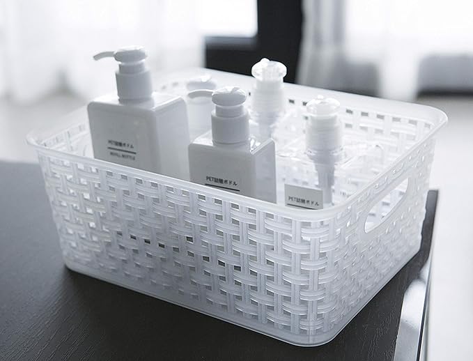 Clear Woven Plastic Storage Baskets, 12-Pack Weave Basket Organizer for Kitchen Office Bathroom