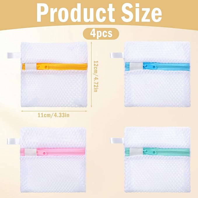 4 PCS Laundry Pod Anti-Sticking Bag, Small Mesh Laundry Bags for Delicates Mini Durable Washing Machine Laundrys Pods Dissolution Protection Foldable Wash Pouch Storage Bag for Pods Scented Beads