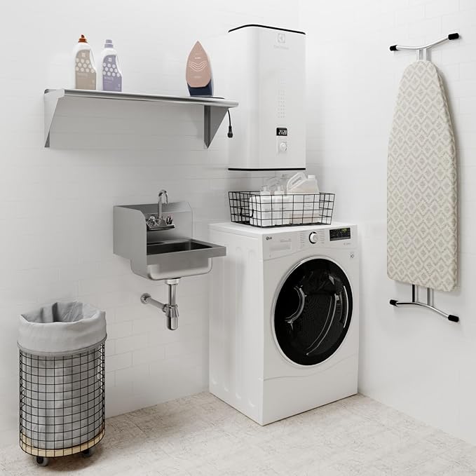 AmGood Stainless Steel Wall Mount Hand Sink with Faucet and Left Sidesplash 17" x 15" | NSF Commercial Hand Washing Basin For Restaurant, Kitchen and Home | Bowl Size: 10" x 14"