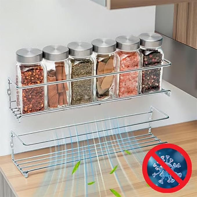 No-Drill Wall-Mounted Spice Rack, Carbon Steel Wall-Mounted Kitchen Spice Rack, Kitchen Hanging Condiments Storage, Wall-Mounted Spice Rack for Cabinet Door Storage, For Kitchen Organization (Large)