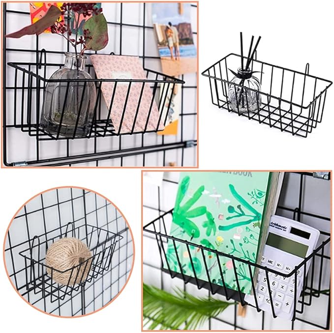 3 Pack Wire Baskets,Wall Grid Panel Hanging Wire Basket,Wall Storage and Display Basket for Cabinet & Pantry Organization and Kitchen,Bathroom,Bedroom Storage