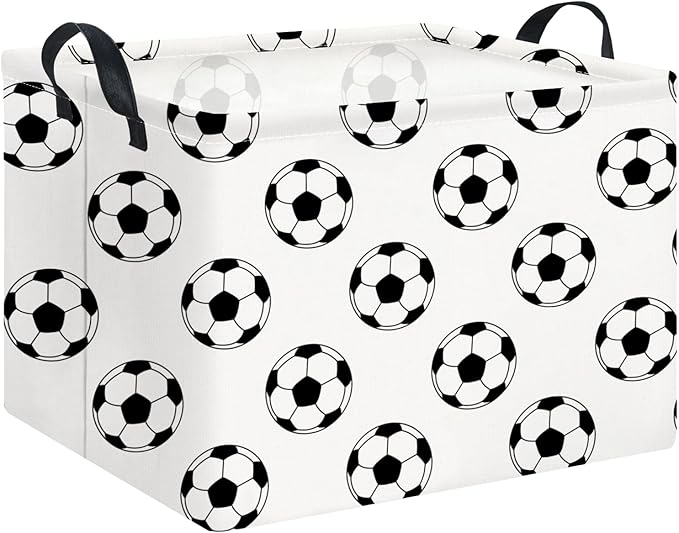 Rectangular Storage Basket Empty,Collapsible Gift Basket with Handles,Scoccer Basket for Kids Toys/Books Box,Room Decor(Soccer)