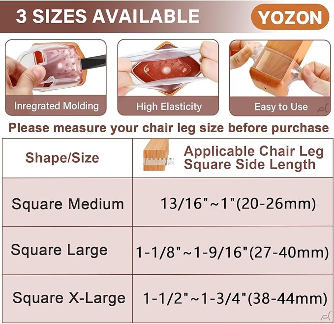 Chair Leg Floor Protectors Square Chair Leg Protectors for Hardwood Floors Silicone Caps Felt Strengthen Bottom Protection Anti-Scratch Reduce Noise 32 Pack Clear Square Fit:1-1/8" to 1-9/16"(27-40mm)