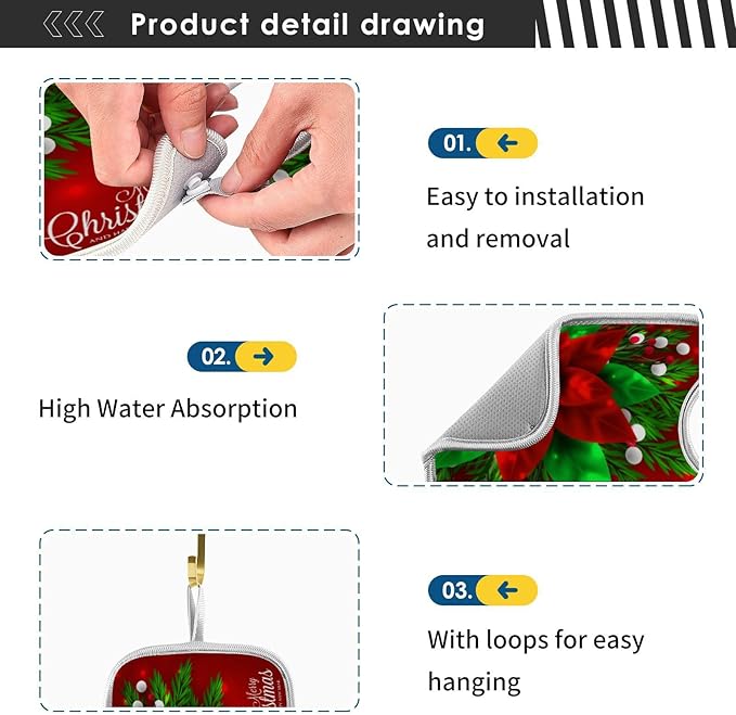 2 Pack Sink Splash Guard Merry Christmas Red Poinsettia Kitchen Faucet Absorbent Sink Mat for Faucet Kitchen Guard Drip Catcher Drying Mat for Farmhouse Barthroom Bar,L