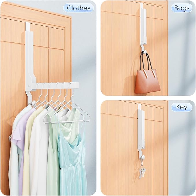 4 Pack Over The Door Hanger Folding Clothes Drying Rack, Folding Hanging Coat Rack for Indoor Laundry Room Compact Small Space Foldable Portable Clothing Hanger Hook Collapsible (Wihte-4(Upgraded))