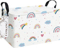 FANKANG Storage Bins, Nursery Hamper Canvas Laundry Basket Foldable with Waterproof PE Coating Large Storage Baskets for Kids Boys and Girls, Office, Bedroom, Clothes,Toys(Rec-Love Rainbow）