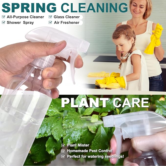 Plastic Spray Bottles, 16.9oz/2Pack,Adjustable Spray Bottles for Cleaning, Empty Spray Bottle For Hair, Plants, Pet, Vinegar, Cooking,Cleaning Solutions (2)