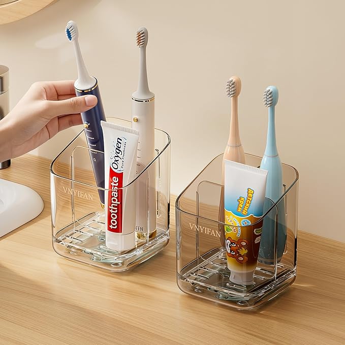 Toothbrush Holders for Bathrooms, 3 Slots Detachable Toothbrush Holder Wall Mounted with Divider, Removable Electric Tooth Brush and Toothpaste Holder Organizer for Bathroom Countertop/Kitchen/Office