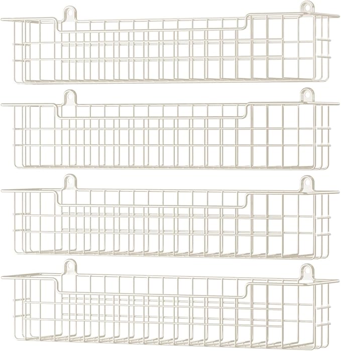 Spice Rack, 4-Pack Seasoning Organizer Wall Mount for Kitchen Storage Organization, Spice Holder Metal Shelf Saving Space for Cabinet, RV, Pantry, White