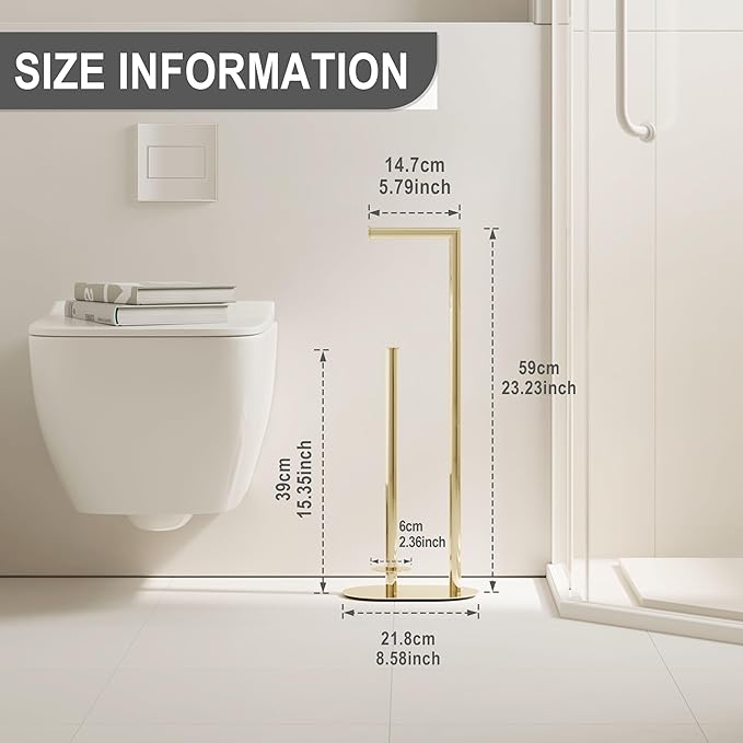 KLDKLD Gold Freestanding Toilet Paper Holder with Reserve for Bathroom with Weighted Base, Modern Tissue Roll Holder Stand