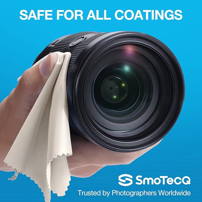 SmoTecQ 32 Pack Microfiber Cleaning Cloths for Glasses (Individually Wrapped) - Premium Optical Lens Cleaner for Screens, iPhone, iPad, Camera & Eyeglasses - Washable & Lint Free (Black & Grey)