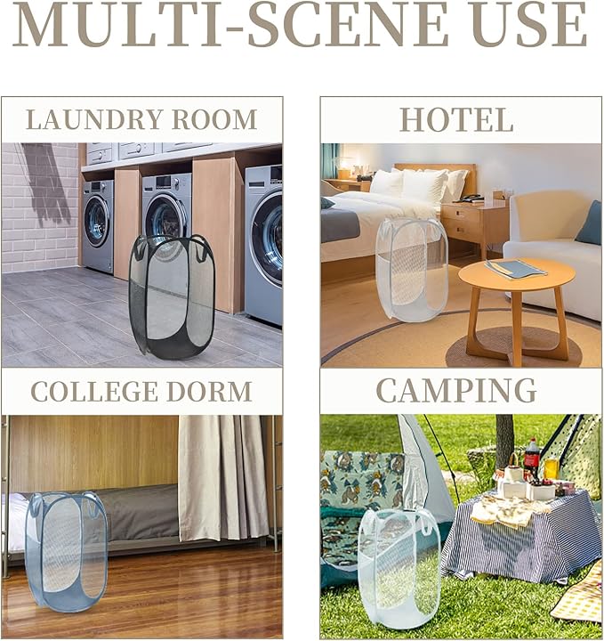 Reinforced Collapsible Laundry Baskets, 3Pcs High-Strength Mesh Pop Up Laundry Hamper, Foldable Clothes Hamper with Handles and Side Pocket for Laundry Room Dorm, Vertical