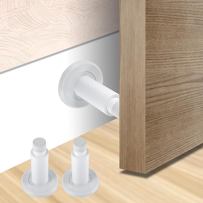 Door Stoppers - Heavy-Duty Adjustable Stoppers for Bottom, Top, and Wall of Door – Anti Break-in 304 Stainless Steel Door Stops with Rubber Buffers(White)