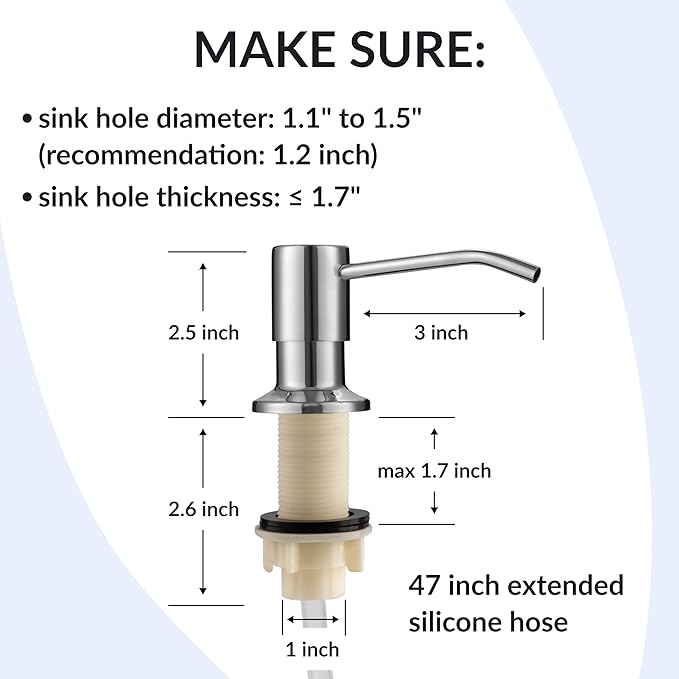 Soap Dispenser for Kitchen Sink,Chrome Stainless Steel Countertop Dish Sink Soap Dispenser Pump with 47 '' Extension Tube kit