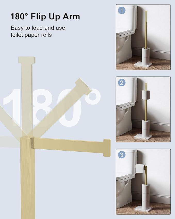 Toilet Paper Holder Stand Brushed Gold SUS 304 Stainless Steel Rustproof Free Standing 22" Rotating Bathroom Tissue Roll Holder for 4 Rolls with Marble Base by HOMEMYSTIQUE