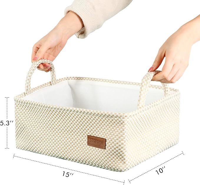 Small Storage Basket for Organizing，Collapsible Fabric Basket Bins for Shelves, Closets, Laundry, Nursery,Toys,Books,Decorative Basket for Gifts Empty with Handles,15"*10"* 5.3"（Beige）