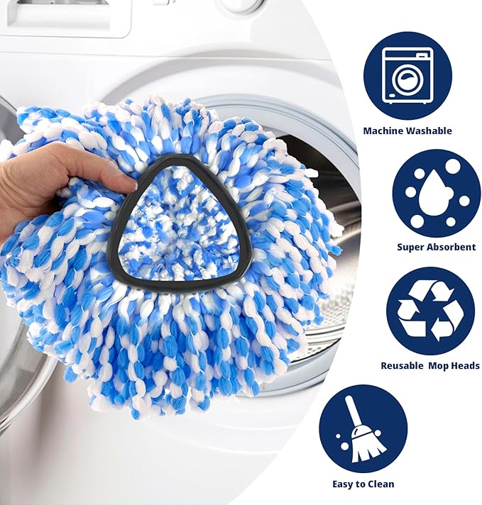 Spin Mop Replacement Head, 3 Pack Mop Replacement Head, Easy Cleaning, Microfiber, Spin Mop Refills, Machine Washable