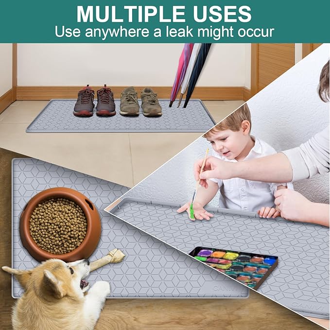 Under Sink Mat, 34" x 22" Waterproof Silicone Under Sink Tray for Kitchen & Laundry Cabinets, Kitchen Cabinet Shelf Protector, Up to 3.3 Gallons Liquid, Fits 36 inch Standard Cabinet Light Grey