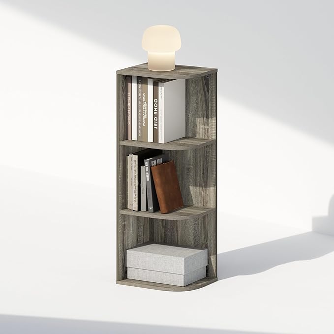 Furinno Reed Corner Shelf, 3-Tier Corner Bookshelf, Book Shelf, Corner Shelves, Storage Rack, for Organization and Storage, Home Office, Living Room, French Oak