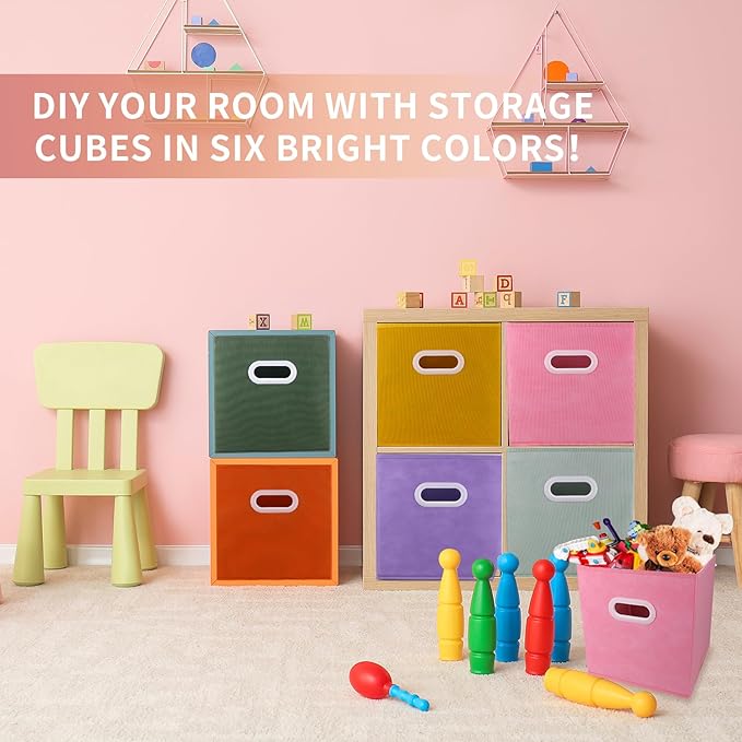 Lourome 11 inch Cube Storage Organizer, Closet Organizers and Storage Bins with Handle, Collapsible Storage Bins for Shelves, Baskets Box for Clothes, Home, Toy, Lego, Fabric, Pack of 6