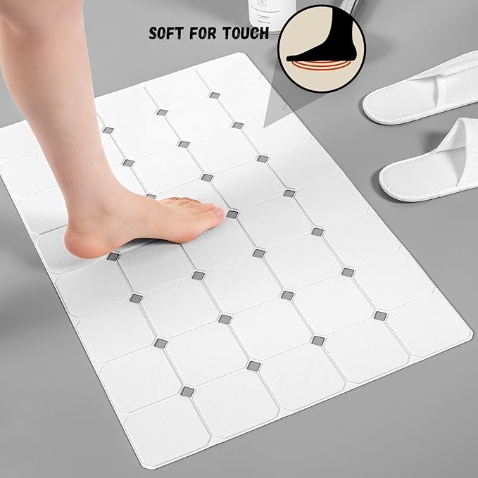 Kinbear Bath Mat for Textured Tub: Silicone Bathtub Mat Foldable Shower Mat Non Slip Tub Mat No Suction Cups 28 X 17.7Inch - White