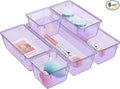 WOWBOX 6 Pack Clear Drawer Organizer Set, Acrylic Drawer Storage Trays, Storage Bins for Makeup, Cosmetics, Jewelries, Utensils, Gadgets, Office, Purple