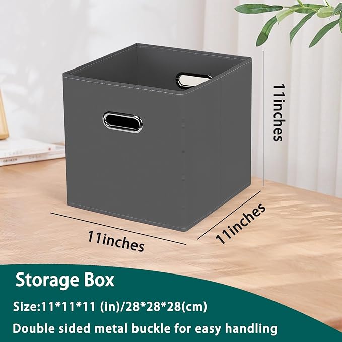 Black Foldable Storage Cubes Bins, Fabric Storage Box Cubes Organizer Baskets with Dual Handles for Home Organizer,Set of 3,(Gray)