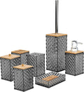 Bathroom Accessory Set,7 Pcs Gray Bathroom Set Include Soap Dispenser, Qtip Holder Dispenser, Soap Dish,Toilet Brush,Toothbrush Holder & Mouthwash Cup.Boho Bathroom Set