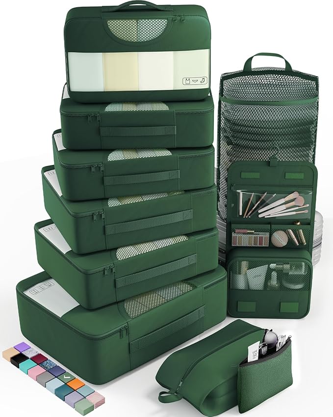 Veken 10 Set Packing Cubes for Travel Essential, Suitcase Organizer Bags in 4 Sizes, Carry-On Luggage Accessories with Large Laundry & Hanging Toiletry Bag, Must-Have for Airplane, Road Trip & Camping
