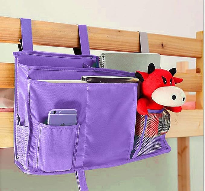 Bunk Bed Organizer - Bedside Storage Caddy with Pocket, Hanging Organizer for Camp, Dorm, Room, Hospital Bed Rail and More (Purple)