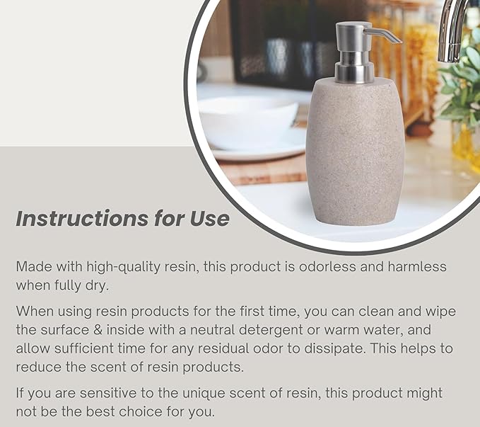Sandstone Textured Resin Soap Dispenser with Metallic Pump and Waterproof Bottle Labels for Bathroom Kitchen Dish Hand Wash Shower Lotion Shampoo, 12 Oz, 2 Sets Beige