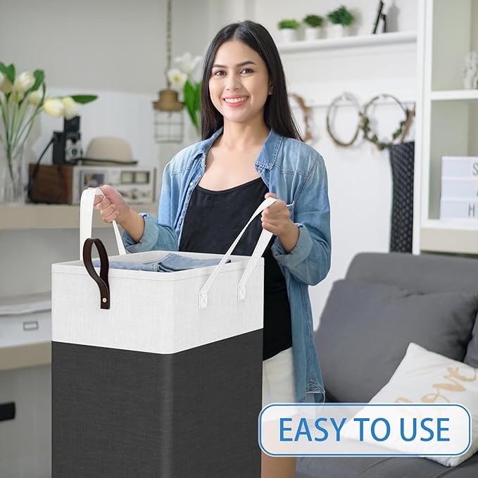 HomeHacks Laundry Basket with Wheels, Rolling Laundry Hamper, Collapsible & Waterproof Clothes Hamper, Narrow Corner Bins with Extended Handles in the Family & Dorm 90L(Grey)