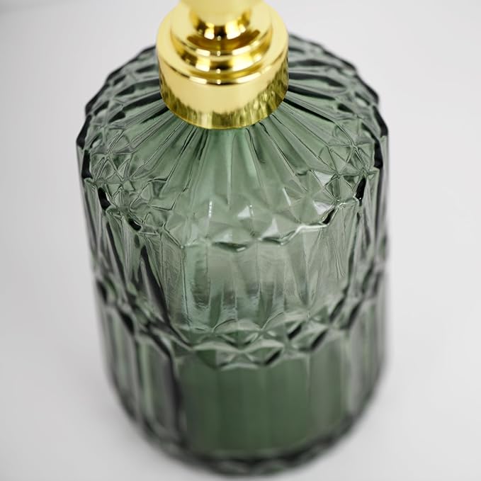 18oz Green Glass Soap Dispenser, Refillable Kitchen, Bathroom Thick Glass Soap Dispenser with Golden Rustproof Pump for Dishwashing Liquid, Hand Soap, Lotion, Body Wash (Green-Golden Pump)