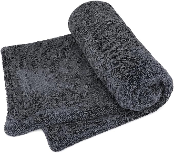 1200GSM Microfiber Car Drying Towel, Double-Twist Loop, Ultra-Absorbent, Quick-Dry, Lint- & Streak-Free, Scratch-Safe, for Car Wash & Detailing (1 Pack) (Dark Grey, 16" x 24")