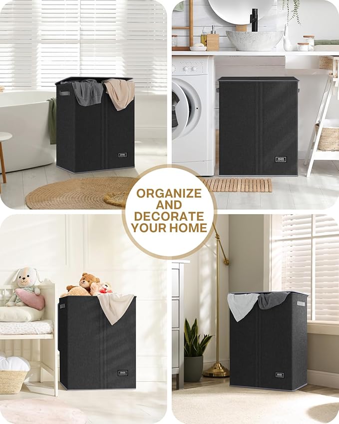 SOLEDI Double Laundry Hamper with Lid, 130L Clothes Hamper 2 Section, Laundry Basket with Removable bag, Bed room decor aesthetic, laundry room organization, Home and dorm room essentials