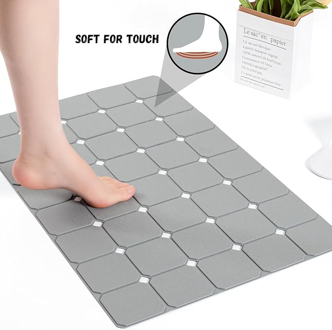 Kinbear Bath Mat for Textured Tub: Silicone Bathtub Mat Foldable Shower Mat Non Slip Tub Mat No Suction Cups 28 X 17.7Inch - Grey