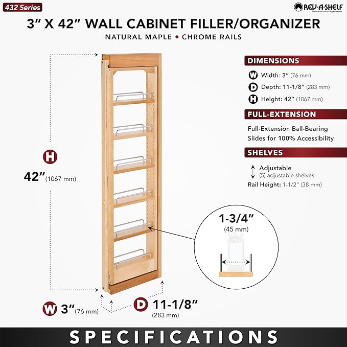 REV-A-Shelf Wood Wall Filler Pullout for 42" H New Kitchen Applications