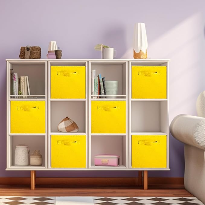 ShellKingdom Storage Bins, Foldable Fabric Storage Cubes And Cloth Storage Organizer Drawer For Closet And Toys Storage, 13 X 13 X 13 INCH, 6 Pack (Yellow)