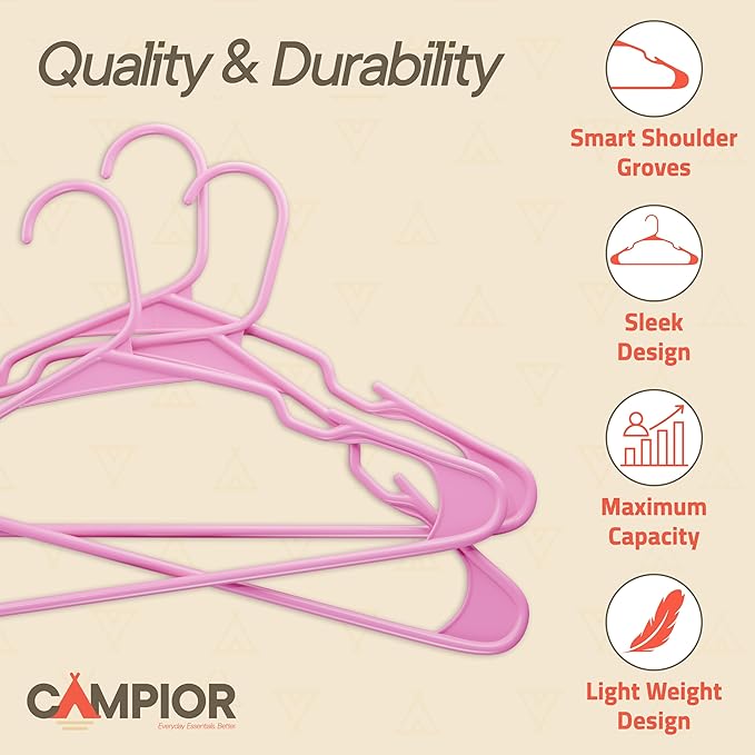 Pink Plastic Hangers 10 Pack– Heavy-Duty Plastic Hangers Slim and Space-Saving, Durable and Lightweight PP with Non-Slip Shoulder Notches for Slip Dresses, Suits, Jackets & Camisoles