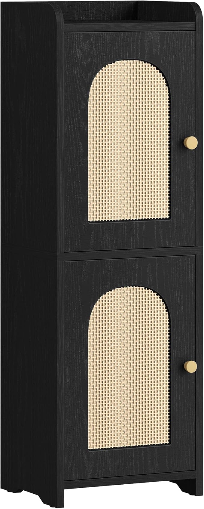 Bathroom Storage Cabinet, Small Corner Floor Cabinet with 2 Doors and Adjustable Shelf, Narrow Toilet Paper Cabinets, Bathroom Organizer for Small Spaces, 7.9" D x 9.8" W x 29.5" Rattan Black