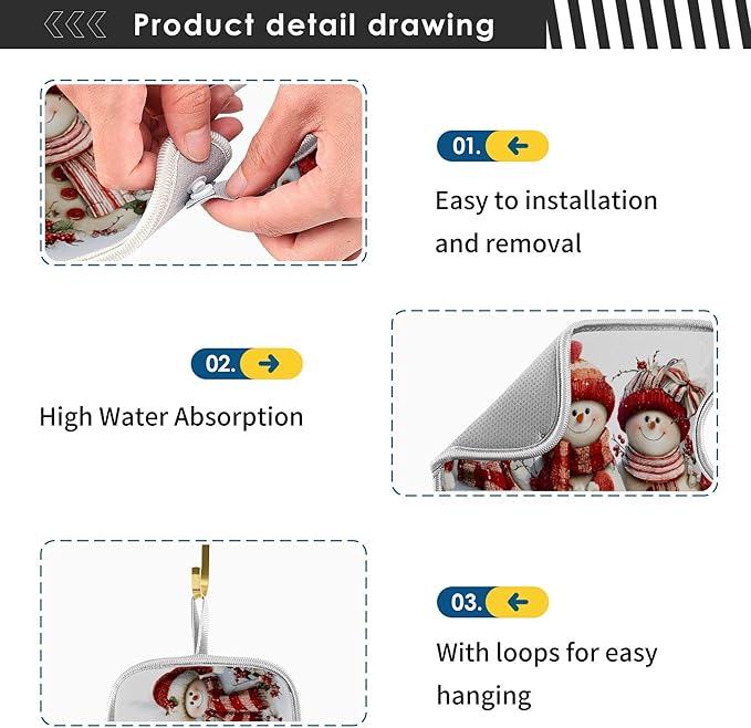 2 Pack Faucet Splash Catcher Snowmen Sink Mat for Faucet Absorbent Kitchen Splash Guard Drip Catcher for Farmhouse Barthroom Bar, L