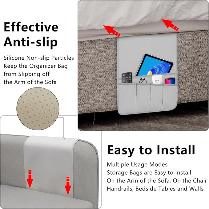 WETRBWEH Remote Control Holder for Armchair, Couch Caddy Organizer TV Remote Holder for Bed Storage 5 Pockets, Remote Caddy Bedside Organizer Bedside Table Organizer (LightGray, 35"x12.4")