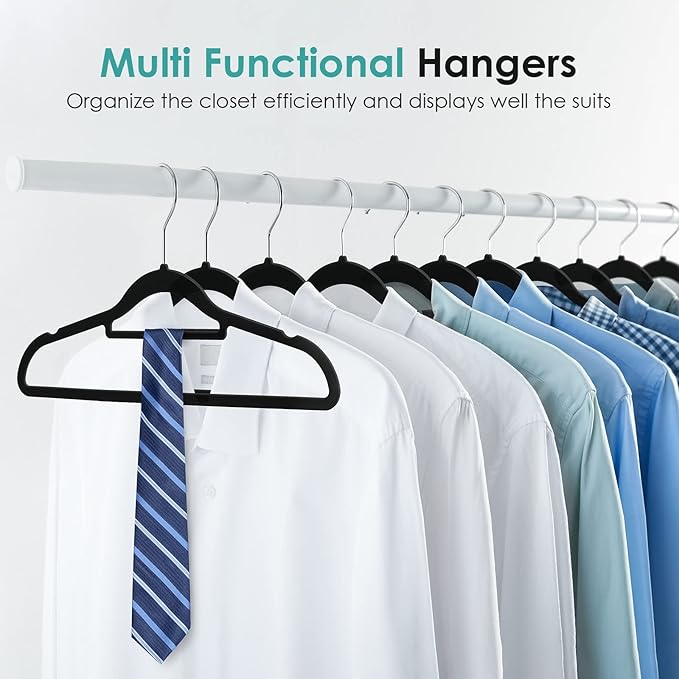 Velvet Hangers Non Slip Felt Hangers, 30 Pack Black Velvet Clothes Hangers Space Saving Slim with 360 Degree Swivel Hook for Suits Coats, Jackets, Pants, and Dress Clothes