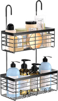 YUOROS Hanging Shower Caddy, 2 Tier Over the Door Shower Organizer Rack Organizer Stainless Steel Rustproof (Black)