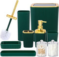 Bathroom Accessory Set,9 Pieces Dark Green Bathroom Accessories Set with Trash Can, Toothbrush Holder, Soap Dispenser, Toothbrush Cup, Vanity Tray, Soap Dish, Toilet Brush, Qtip Holder