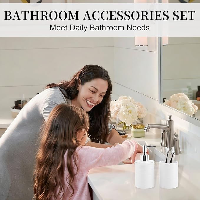 2 Piece Bathroom Accessory Set, Bathroom Accessories Set Include Soap Dispenser and Toothbrush Holder for Modern Bathroom Decor