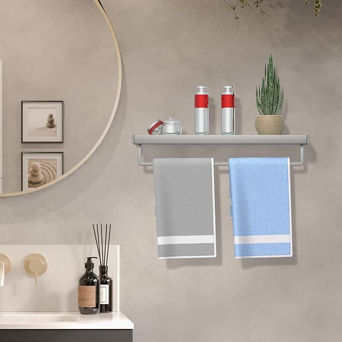 SFGSOWOR Glass Floating Shelves for Wall, Brushed Nickel 20 Inch Tempered Glass Rectangular 1 Tier Organizer Shelf for Bathroom
