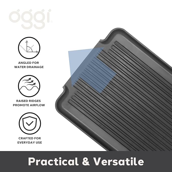 Oggi Dish Drain Board & Drying Rack Tray for Kitchen - Ideal Rigid Drainboard, Plate & Glass Drainer Tray, Dish Drain Boards for Kitchen Counter, 12.75 x 17.25 - Black