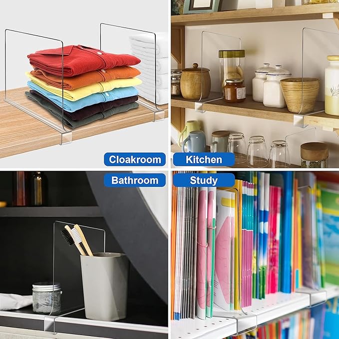 Acrylic Shelf Dividers for Closet Organization 18PCS Closet Shelf Divider Closet Dividers for Shelves Shelf Organizer for Closet Shelf Organizer for Wood Closet Separator Clear